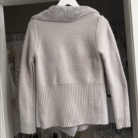 ON 12TH Luxe Sherpa Suede Gray Chunky Knit Sweater Jacket with Pockets SMALL - Picture 5 of 10